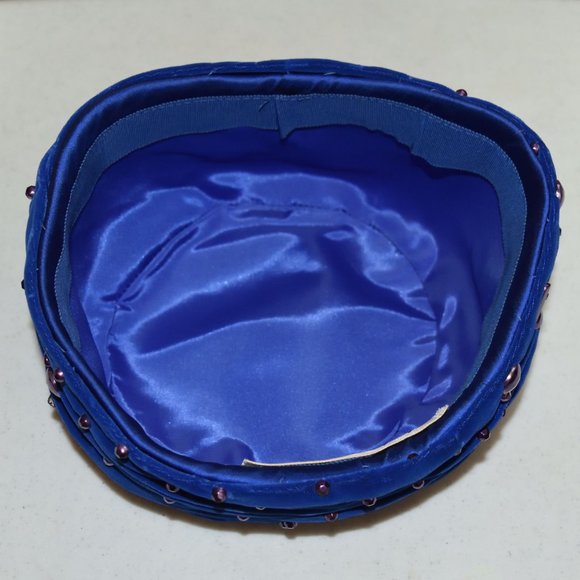 Vintage Blue Claude Saint-Cyr Reproduction Pillbox Hat Purple Accents Turban - Picture 9 of 13